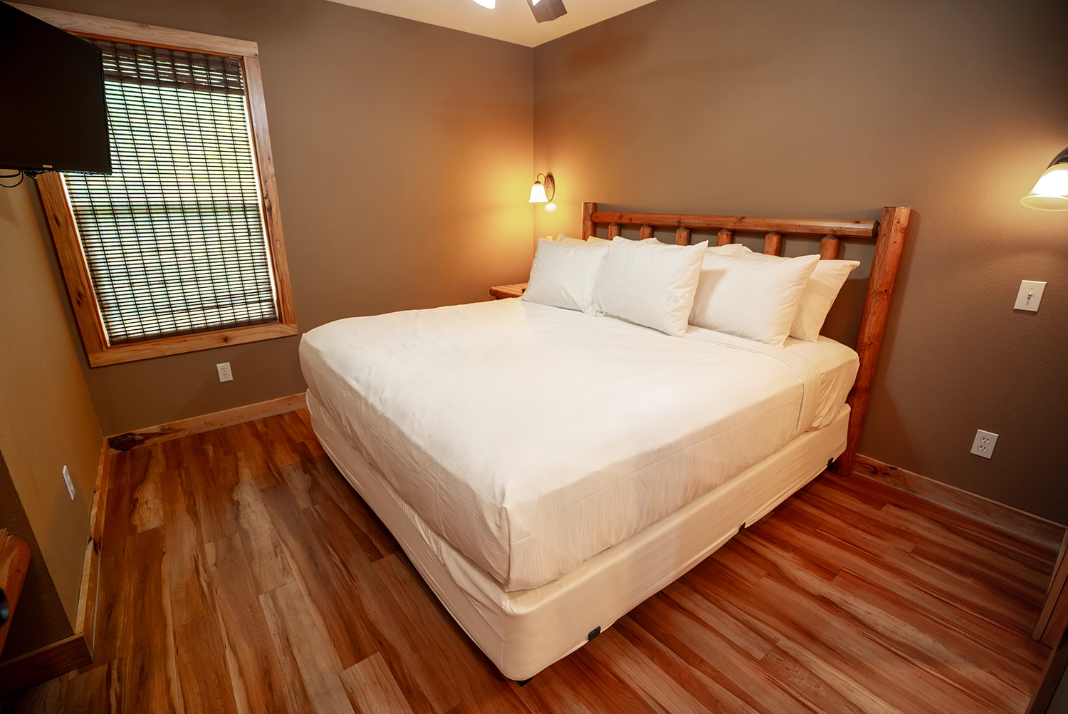 The Master Bedroom of a Stables Cottage at Santa's Cottages.