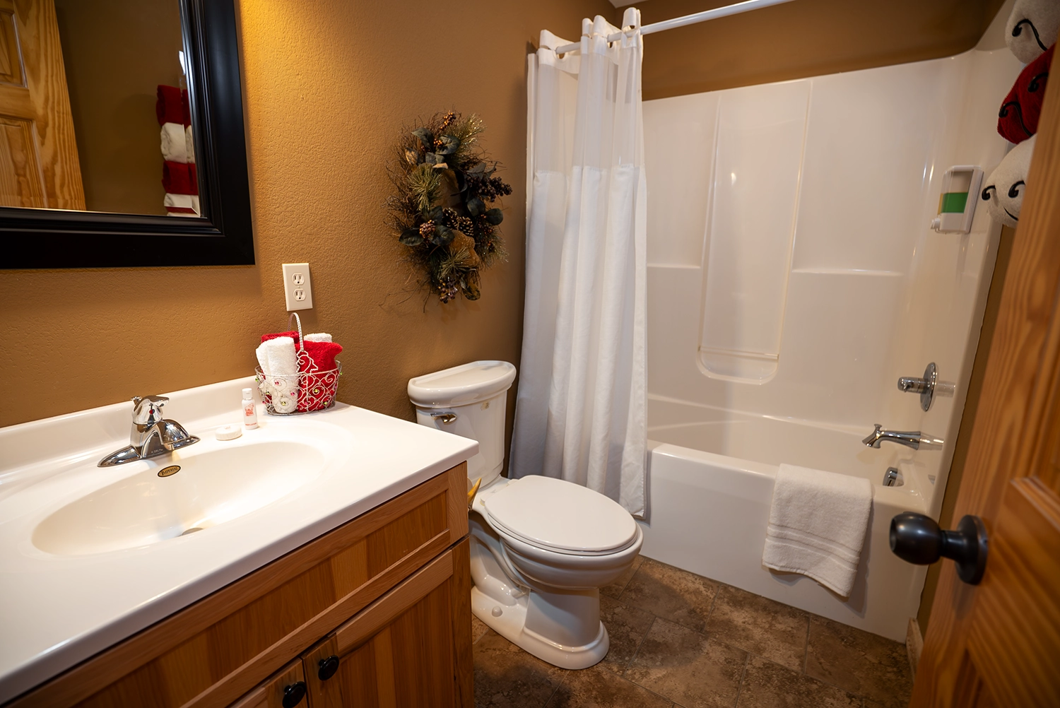 The Master Bathroom of a Stables Cottage at Santa's Cottages.